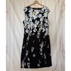 Lauren Ralph Lauren Dress Size L Womens Black Floral Ruched